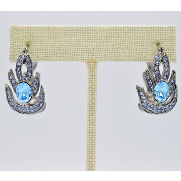 Givenchy Vintage Crystal Earrings Peacock Rhinestone Blue Hoop Signed 1980s BinC - Picture 1 of 12